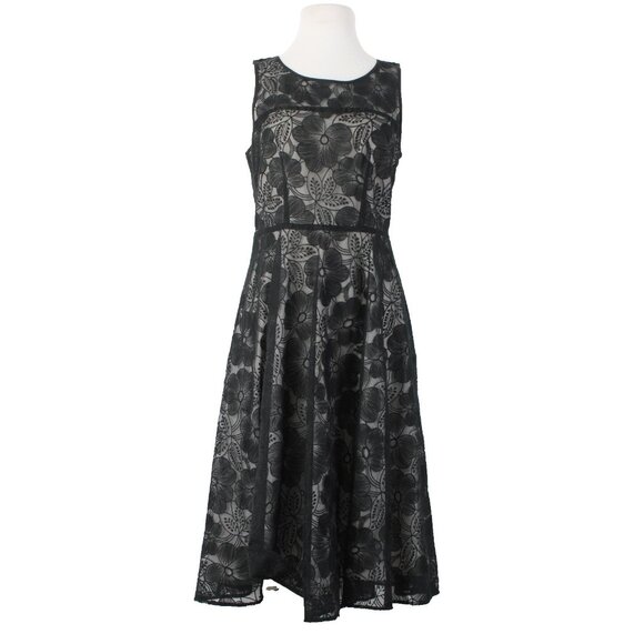 Ann Taylor Dress Sz 4 Black Grey Floral Lined Zip Nylon Polyester Dress - Picture 1 of 16